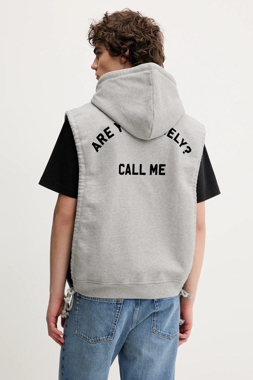 Βαμβακερό γιλέκο BLUEMARBLE χρώμα: γκρι, με κουκούλα, HO20.FL05A25 φωτογραφία