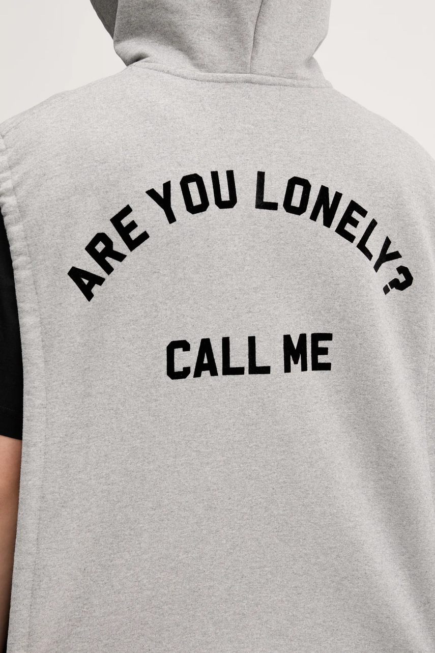 Βαμβακερό γιλέκο BLUEMARBLE χρώμα: γκρι, με κουκούλα, HO20.FL05A25 φωτογραφία