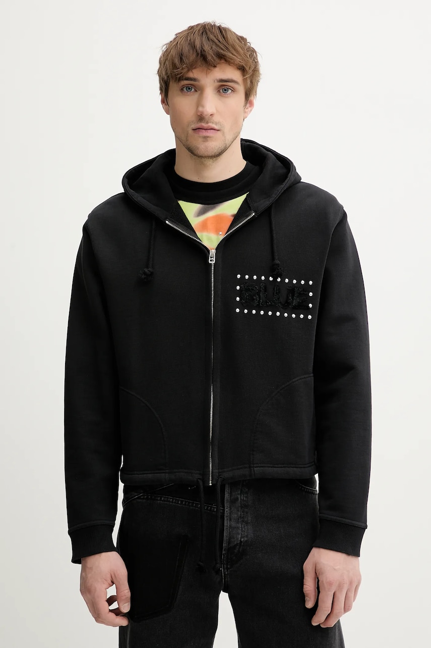 BLUEMARBLE hanorac de bumbac culoarea negru, cu glugă, cu imprimeu, HO19.FL05BA25