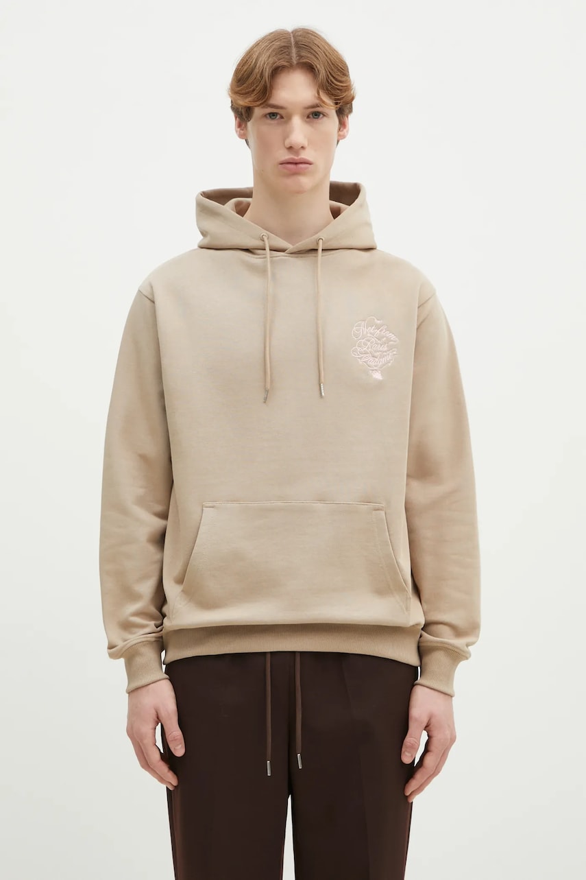 Levně Bavlněná mikina Drôle de Monsieur Le Hoodie Slogan Vignes pánská, béžová barva, s kapucí, s aplikací, F-HO175-CO127-BG