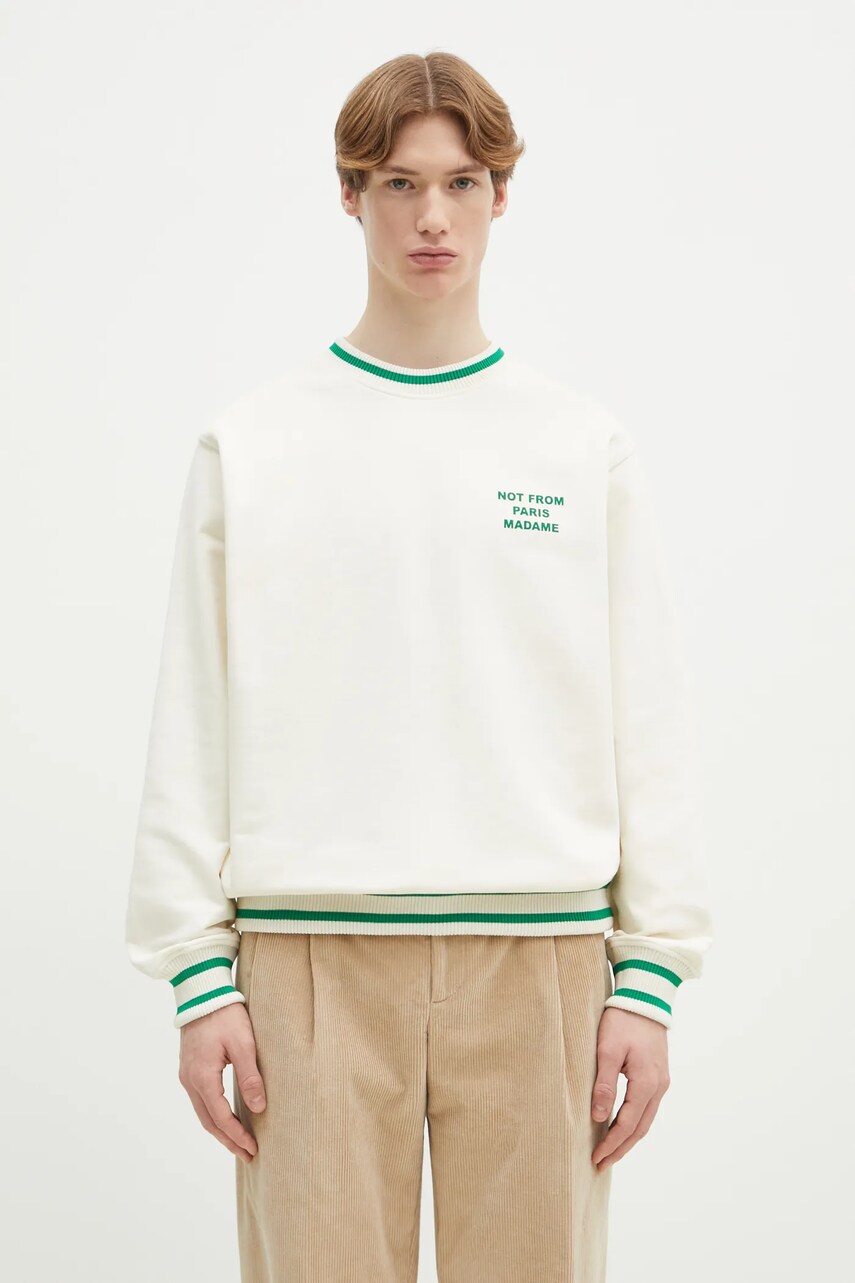 Drôle de Monsieur hanorac de bumbac Le Sweatshirt Slogan Sport bărbați, culoarea bej, cu imprimeu, F-SW140-CO127-CM