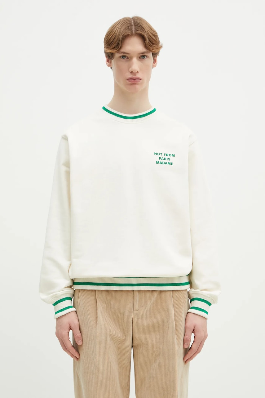 Drôle de Monsieur hanorac de bumbac Le Sweatshirt Slogan Sport bărbați, culoarea bej, cu imprimeu, F-SW140-CO127-CM