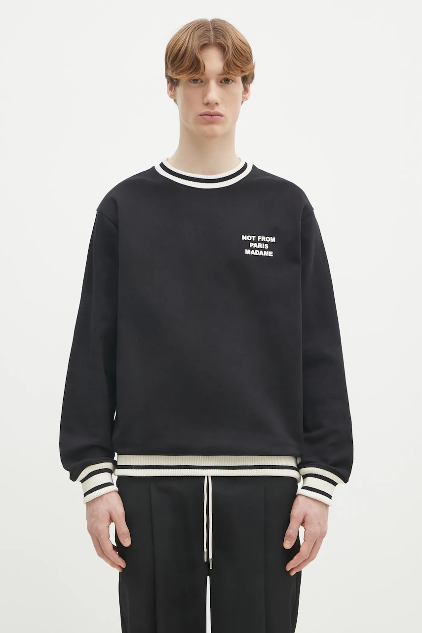 Levně Bavlněná mikina Drôle de Monsieur Le Sweatshirt Slogan Sport pánská, černá barva, s potiskem, F-SW140-CO127-BL