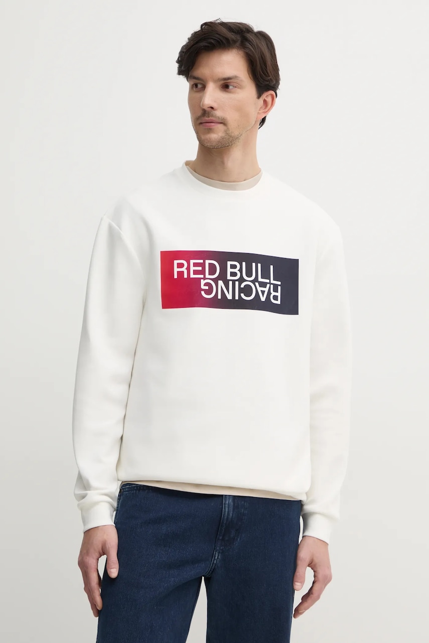Red Bull Racing x Pepe Jeans bluza OMBRE LOGO CREW barbati, culoarea bej, cu imprimeu, RM580012 Red Bull Racing x Pepe Jeans bluza OMBRE LOGO CREW barbati, culoarea bej, cu imprimeu, RM580012