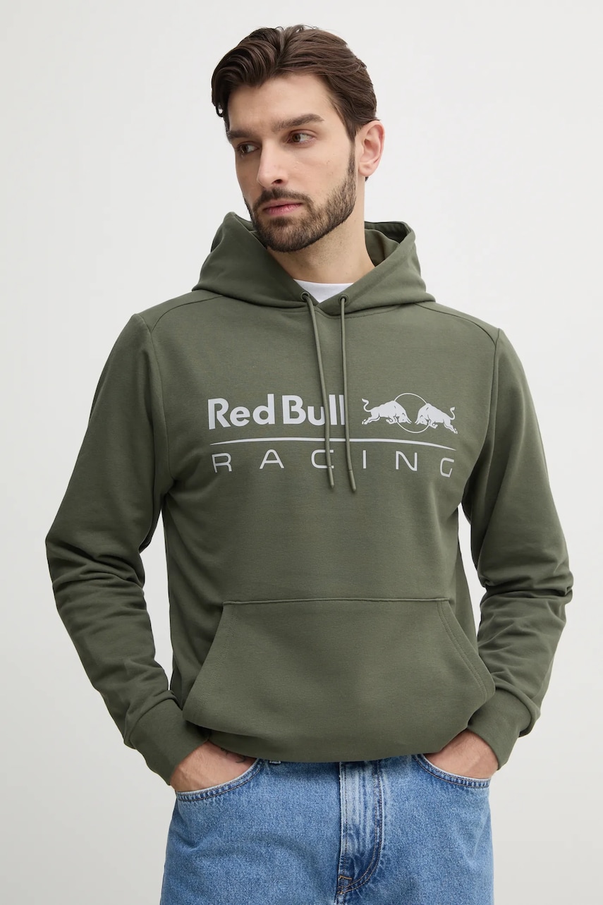 Red Bull Racing x Pepe Jeans bluza TEAM LOGO HOODY barbati, culoarea verde, cu glugă, cu imprimeu, RM580016 Red Bull Racing x Pepe Jeans bluza TEAM LOGO HOODY barbati, culoarea verde, cu glugă, cu imprimeu, RM580016