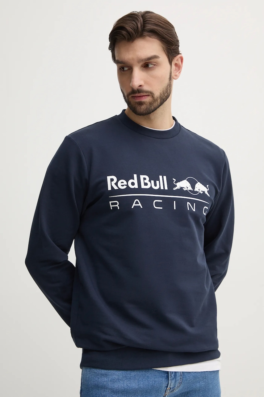 Red Bull Racing x Pepe Jeans bluza TEAM LOGO CREW barbati, culoarea albastru marin, cu imprimeu, RM580017 Red Bull Racing x Pepe Jeans bluza TEAM LOGO CREW barbati, culoarea albastru marin, cu imprimeu, RM580017