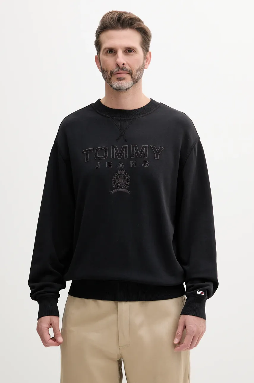 Tommy Jeans hanorac de bumbac barbati, culoarea negru, cu imprimeu, DM0DM20827