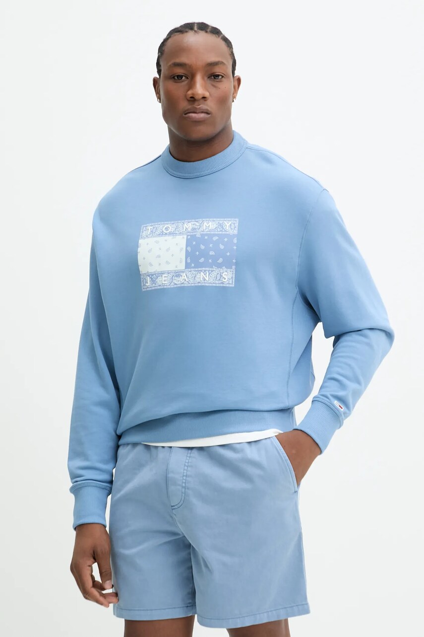 Levně Bavlněná mikina Tommy Jeans pánská, modrá barva, s potiskem, DM0DM20832
