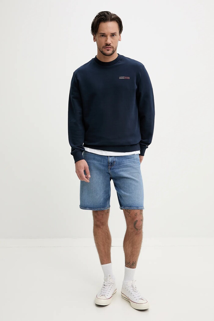 Хлопковая кофта Tommy Jeans мужская цвет синий с принтом DM0DM20849 Хлопковая кофта Tommy Jeans мужская цвет синий с принтом DM0DM20849