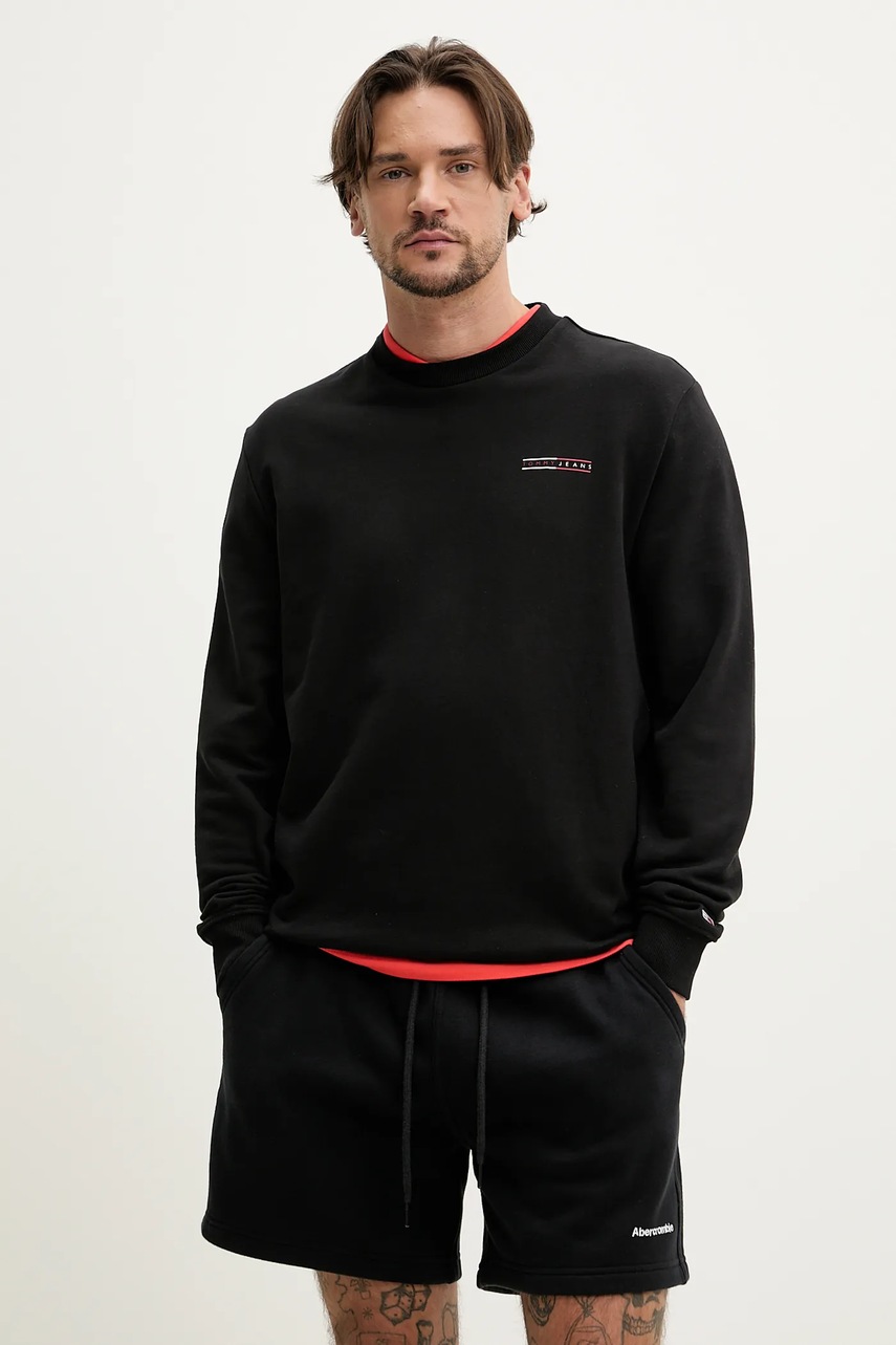 Tommy Jeans hanorac de bumbac barbati, culoarea negru, cu imprimeu, DM0DM20849