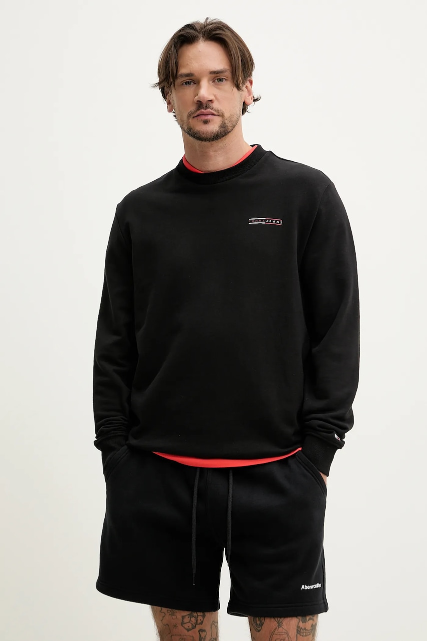 Tommy Jeans hanorac de bumbac barbati, culoarea negru, cu imprimeu, DM0DM20849 Tommy Jeans hanorac de bumbac barbati, culoarea negru, cu imprimeu, DM0DM20849