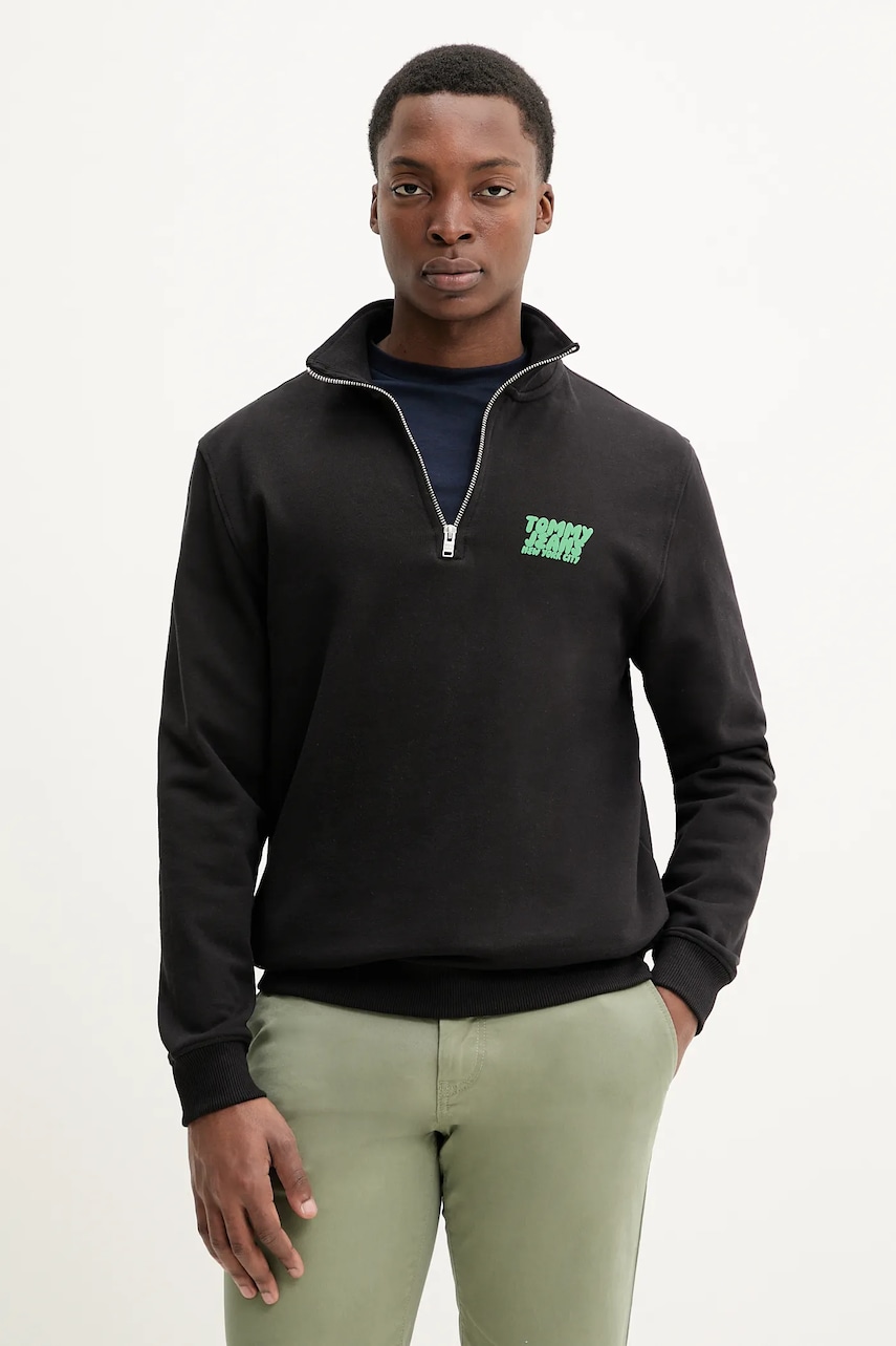 Tommy Jeans hanorac de bumbac barbati, culoarea negru, cu imprimeu, DM0DM21865 Tommy Jeans hanorac de bumbac barbati, culoarea negru, cu imprimeu, DM0DM21865
