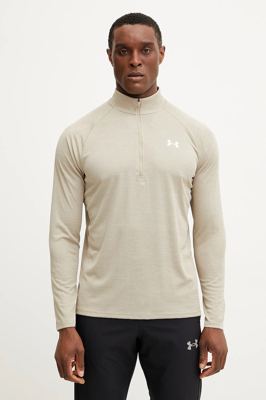 Under Armour bluză de trening Tech Textured culoarea bej, cu imprimeu, 1382797