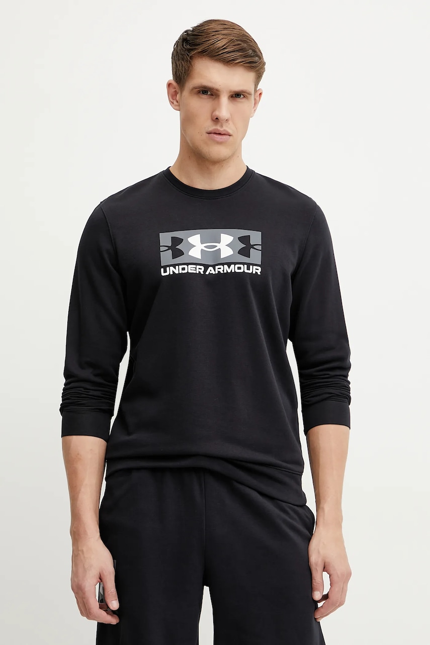 Under Armour bluza Rival Terry barbati, culoarea negru, cu imprimeu, 1390140 Under Armour bluza Rival Terry barbati, culoarea negru, cu imprimeu, 1390140