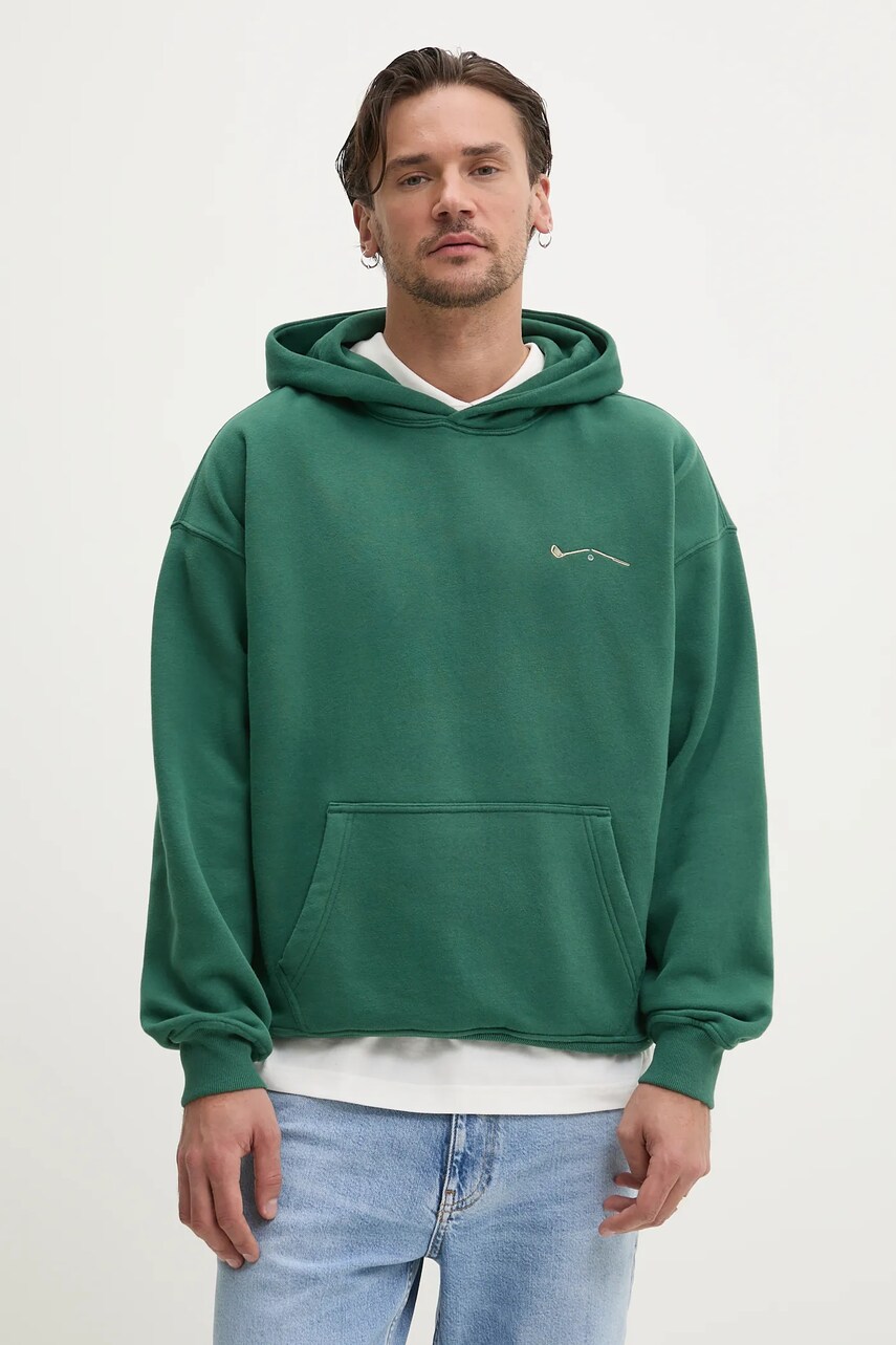 Abercrombie & Fitch bluza barbati, culoarea verde, cu glugă, cu imprimeu, KI122-5215