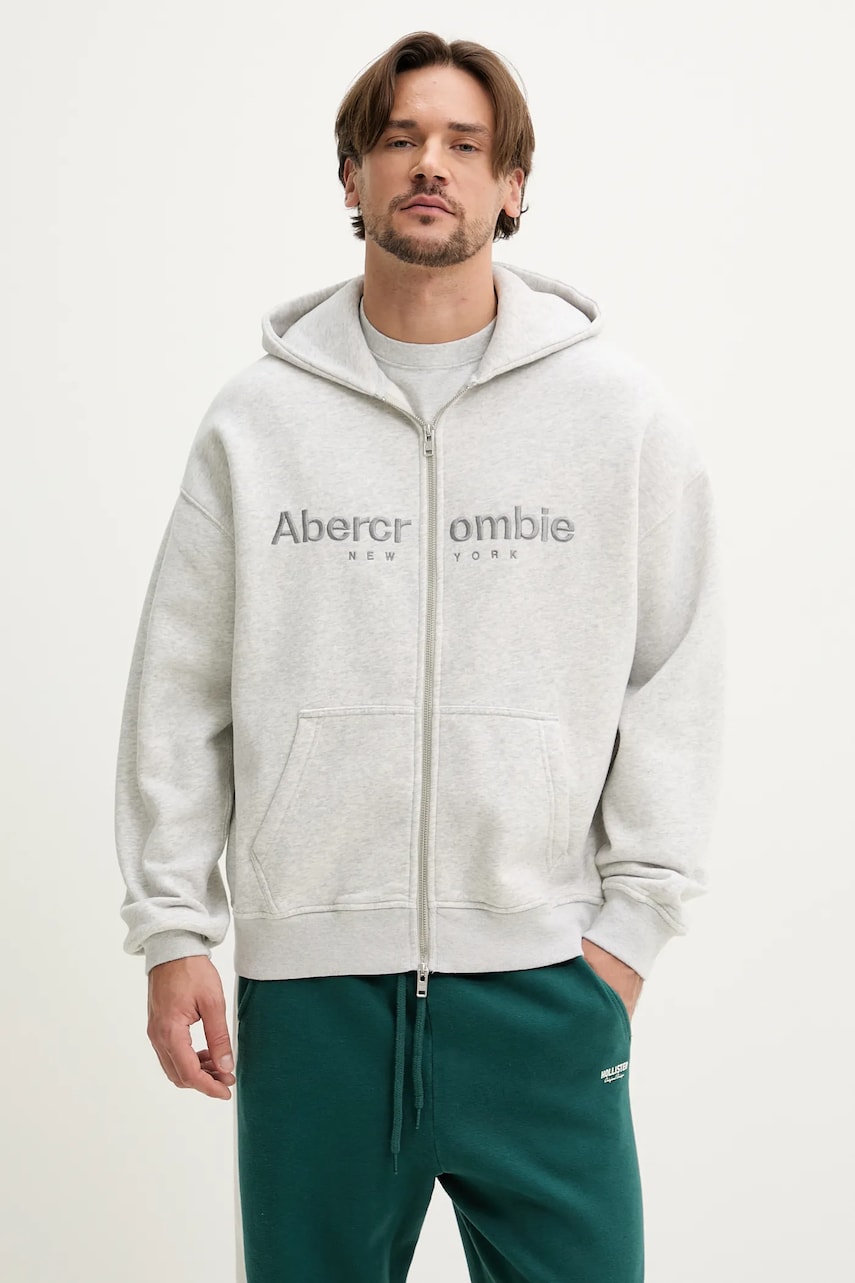 Abercrombie & Fitch bluza barbati, culoarea gri, cu glugă, melanj, KI175-5120 Abercrombie & Fitch bluza barbati, culoarea gri, cu glugă, melanj, KI175-5120