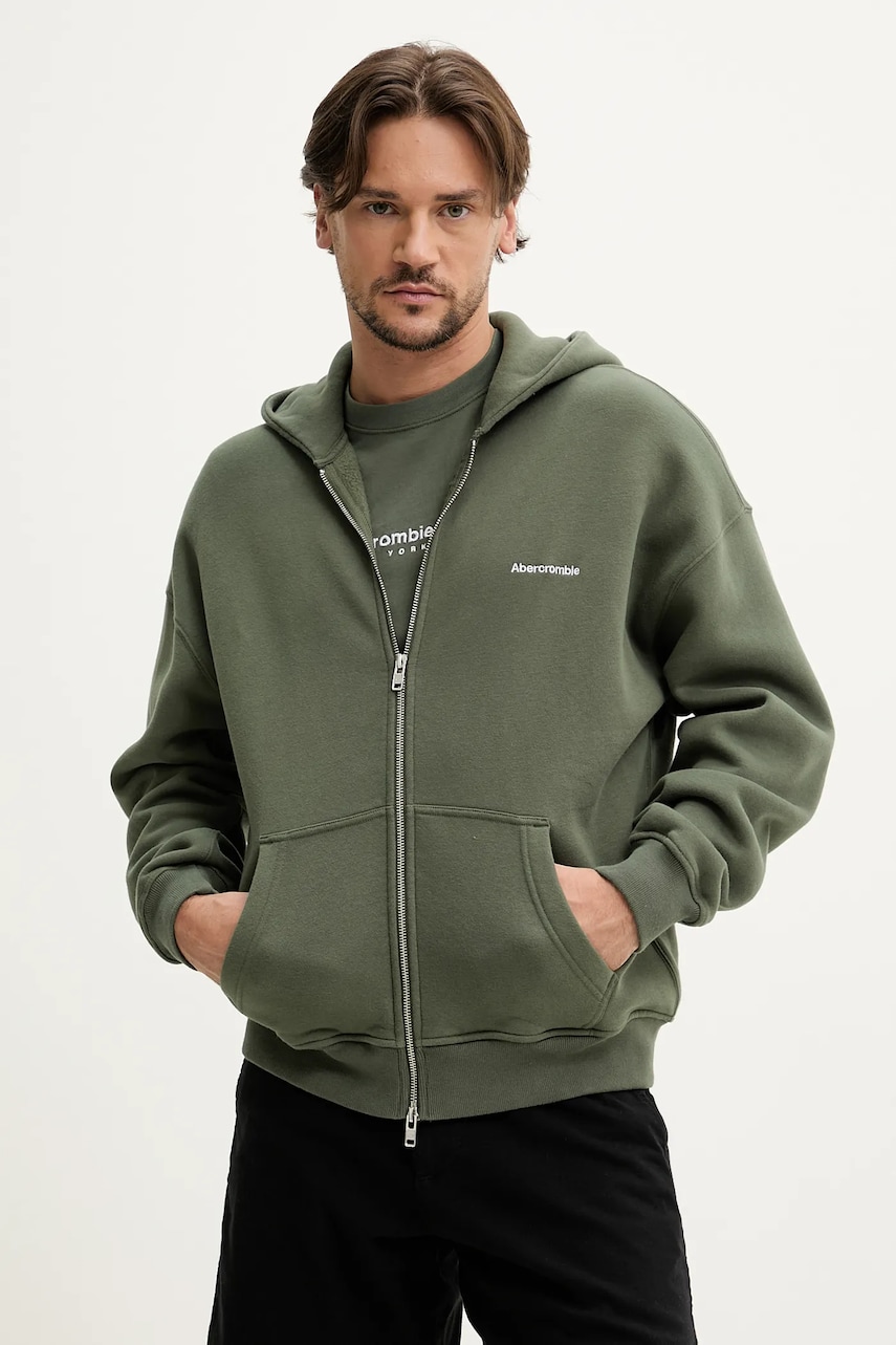 Abercrombie & Fitch bluza barbati, culoarea verde, cu glugă, cu imprimeu, KI175-5120 Abercrombie & Fitch bluza barbati, culoarea verde, cu glugă, cu imprimeu, KI175-5120