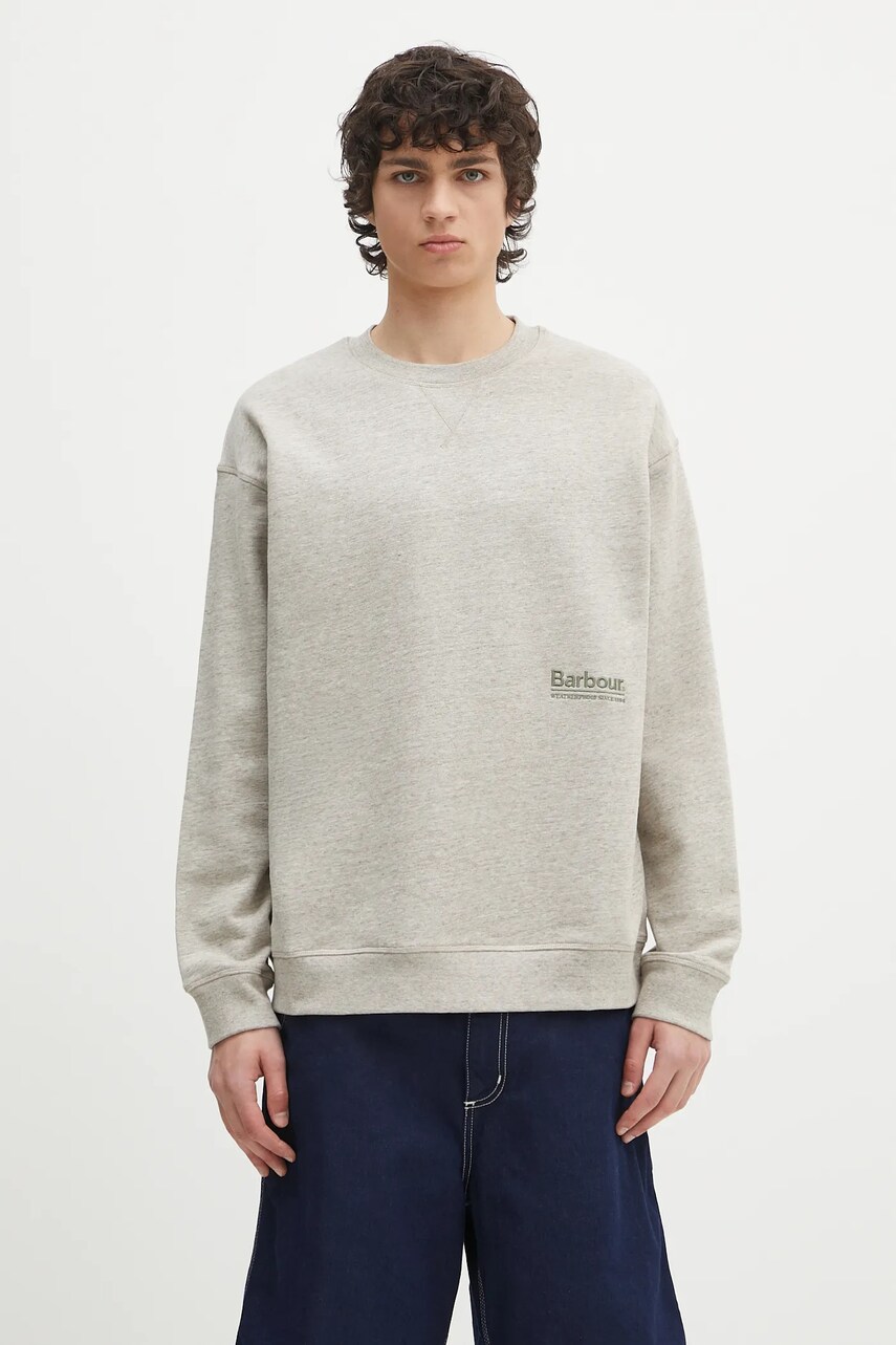 Barbour bluza Barbour Calton OS Fit Crew Sweatshirt barbati, culoarea bej, melanj, MOL0676