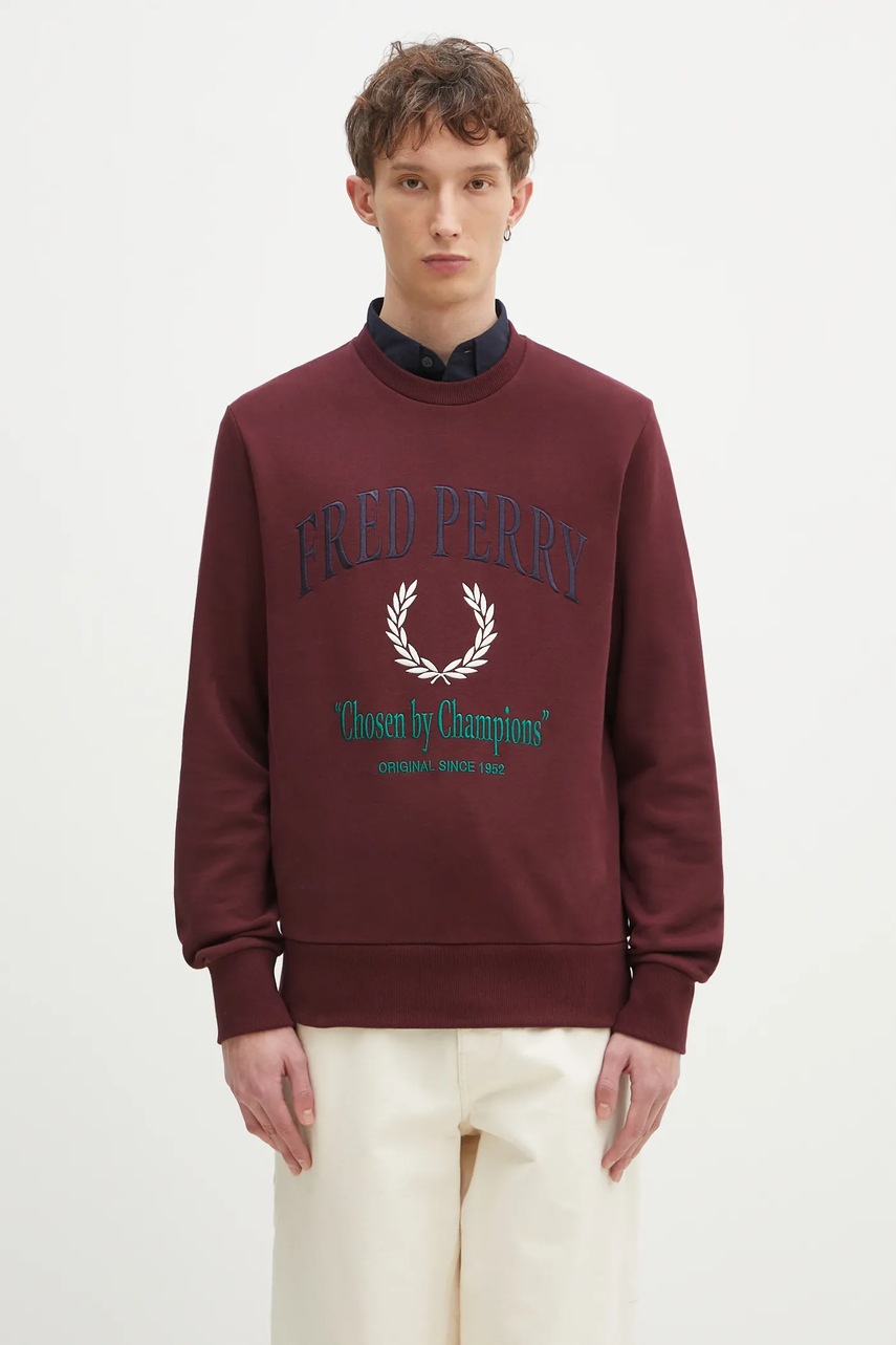 Fred Perry hanorac de bumbac barbati, culoarea bordo, cu imprimeu, M9891.597