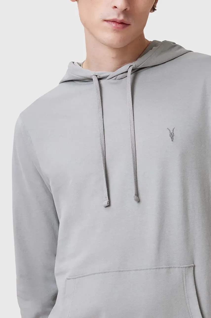 Хлопковая кофта AllSaints BRACE мужская цвет серый с капюшоном однотонная M034JB Хлопковая кофта AllSaints BRACE мужская цвет серый с капюшоном однотонная M034JB