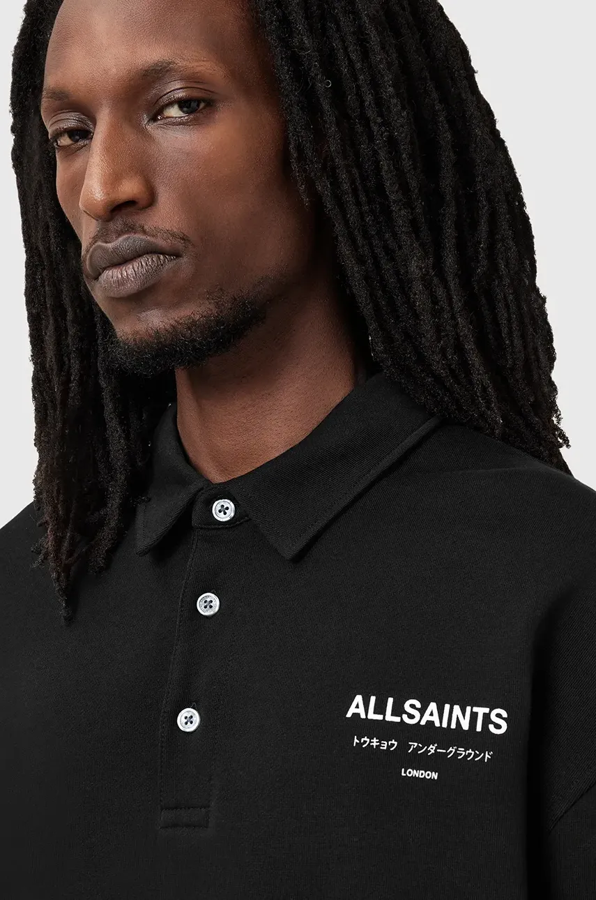 Хлопковая кофта AllSaints UNDERGROUND мужская цвет чёрный с капюшоном однотонная M046NB Хлопковая кофта AllSaints UNDERGROUND мужская цвет чёрный с капюшоном однотонная M046NB