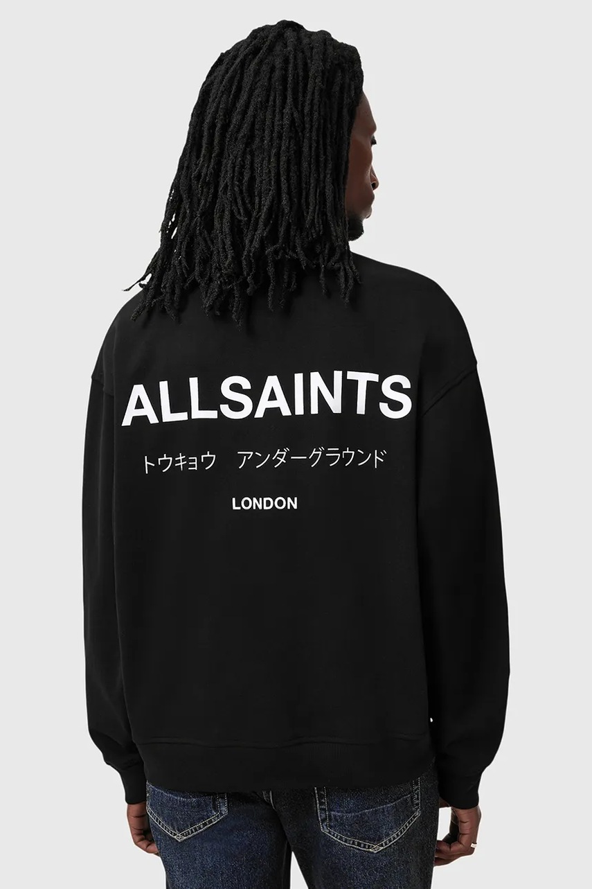 Бавовняна кофта AllSaints UNDERGROUND чоловіча колір чорний з капюшоном однотонна M046NB 