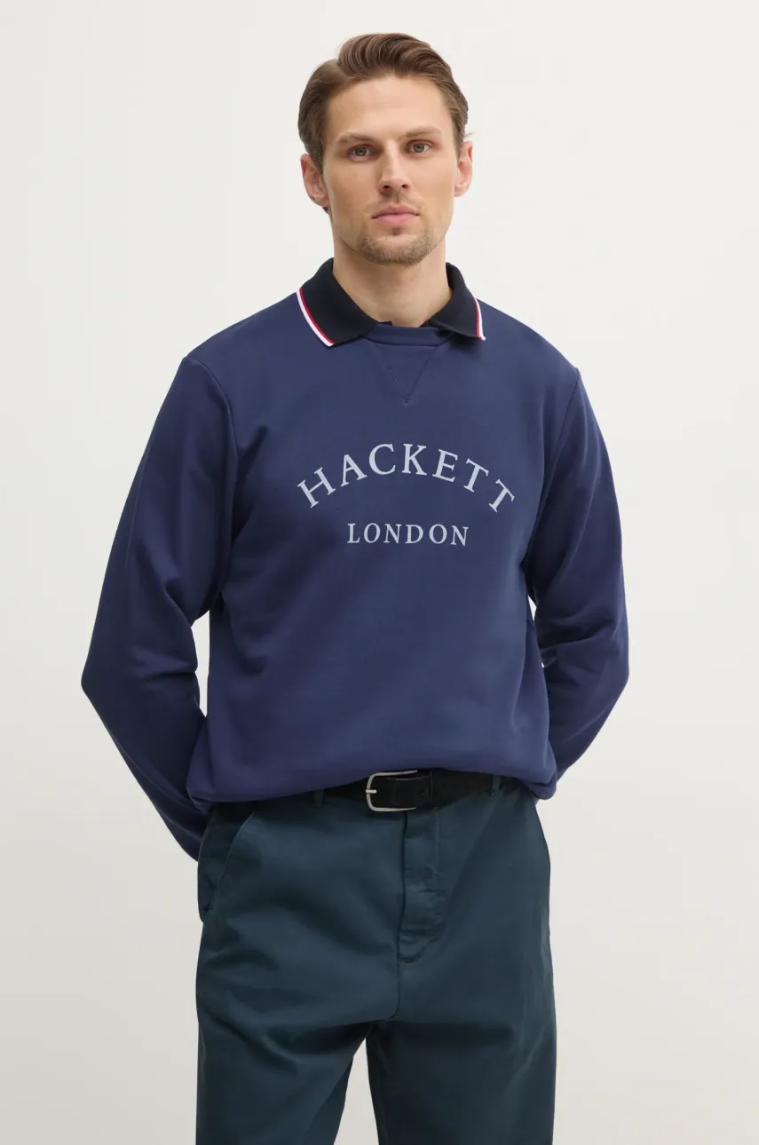 Hackett London hanorac de bumbac barbati, culoarea albastru marin, cu imprimeu, HM581345