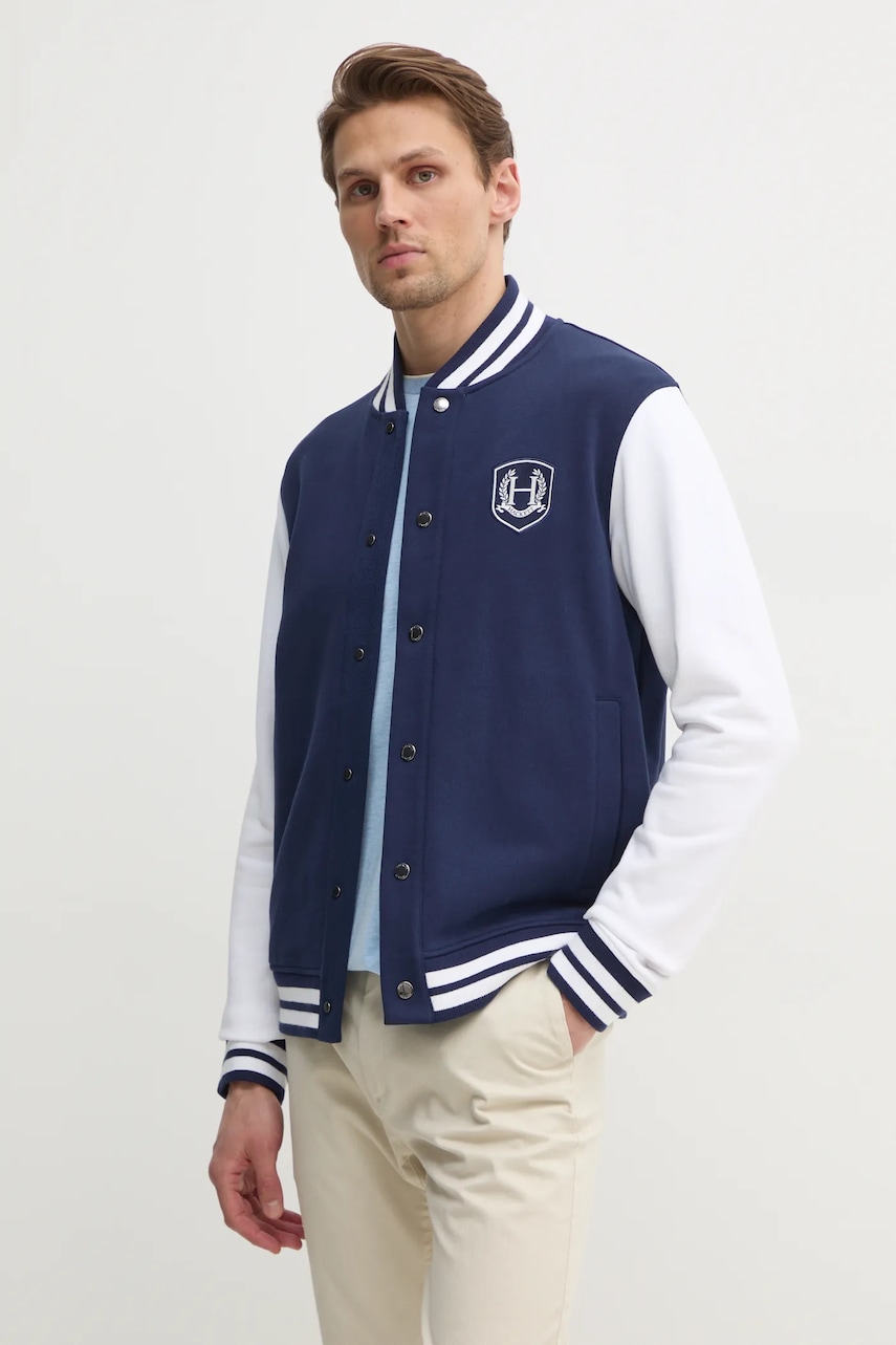 Hackett London hanorac de bumbac barbati, culoarea albastru marin, cu imprimeu, HM581349 Hackett London hanorac de bumbac barbati, culoarea albastru marin, cu imprimeu, HM581349