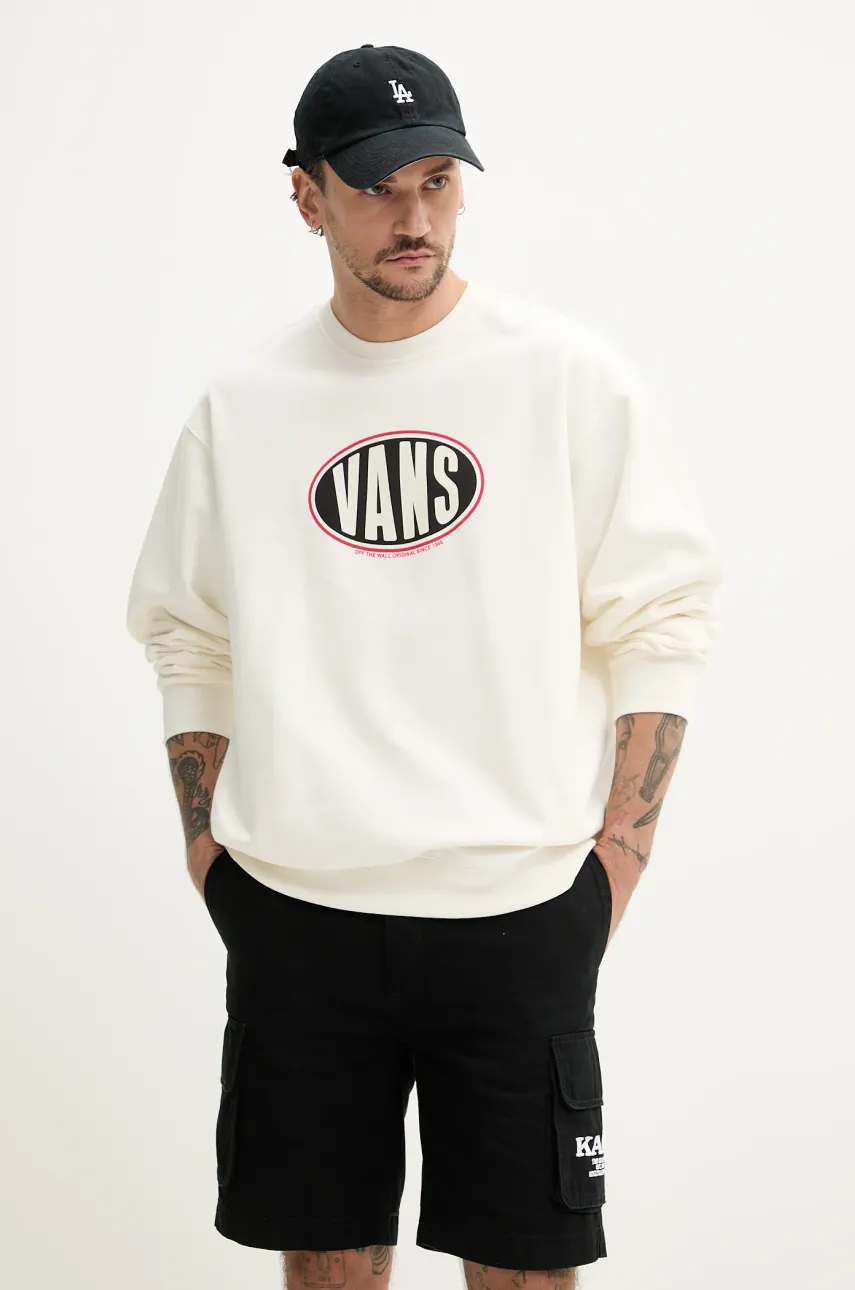 Vans hanorac de bumbac bărbați, culoarea bej, cu imprimeu, VN000HPQFS81