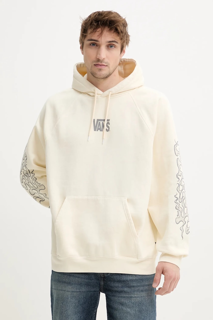 Vans bluză bărbați, culoarea bej, cu glugă, cu imprimeu, VN000M2QC9F1 Vans bluză bărbați, culoarea bej, cu glugă, cu imprimeu, VN000M2QC9F1