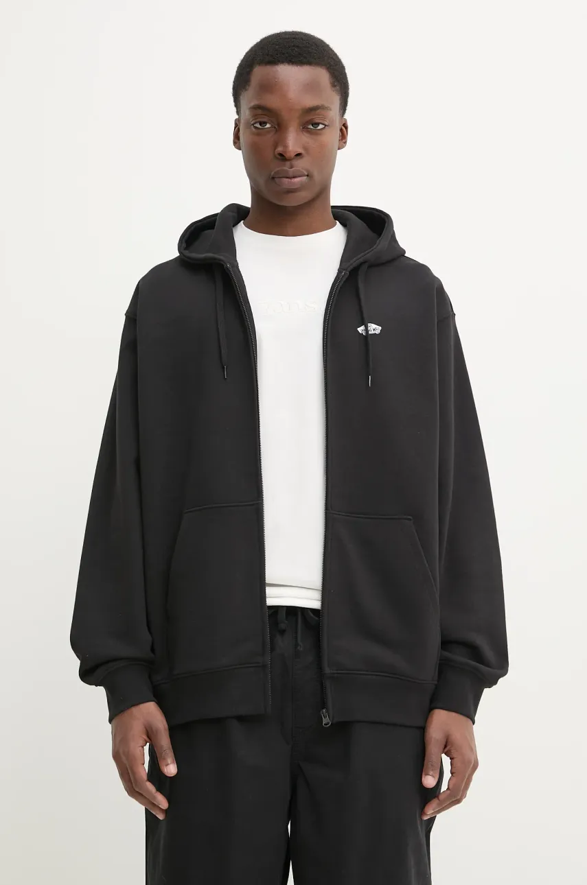 Vans hanorac de bumbac barbati, culoarea negru, cu glugă, cu imprimeu, VN000P53Y281