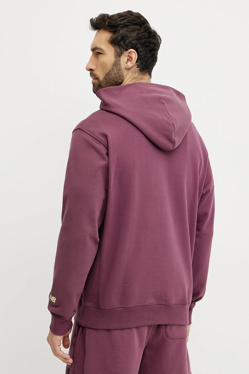 Βαμβακερή μπλούζα New Balance χρώμα: μπορντό, με κουκούλα, MT51935FDP φωτογραφία