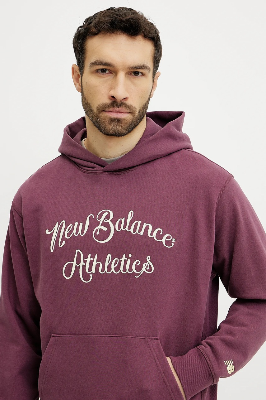 Βαμβακερή μπλούζα New Balance χρώμα: μπορντό, με κουκούλα, MT51935FDP φωτογραφία