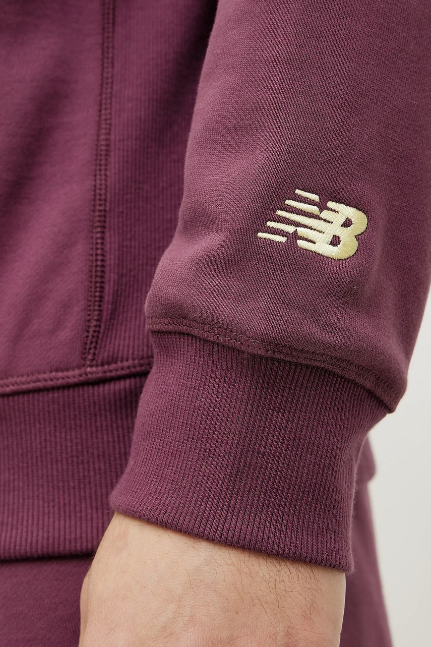 Βαμβακερή μπλούζα New Balance χρώμα: μπορντό, με κουκούλα, MT51935FDP φωτογραφία