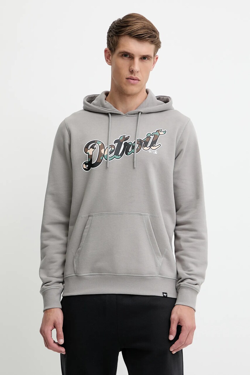 47 brand bluza MLB Detroit Tigers culoarea gri, cu gluga, cu imprimeu, BB009PMLKYH646046WY