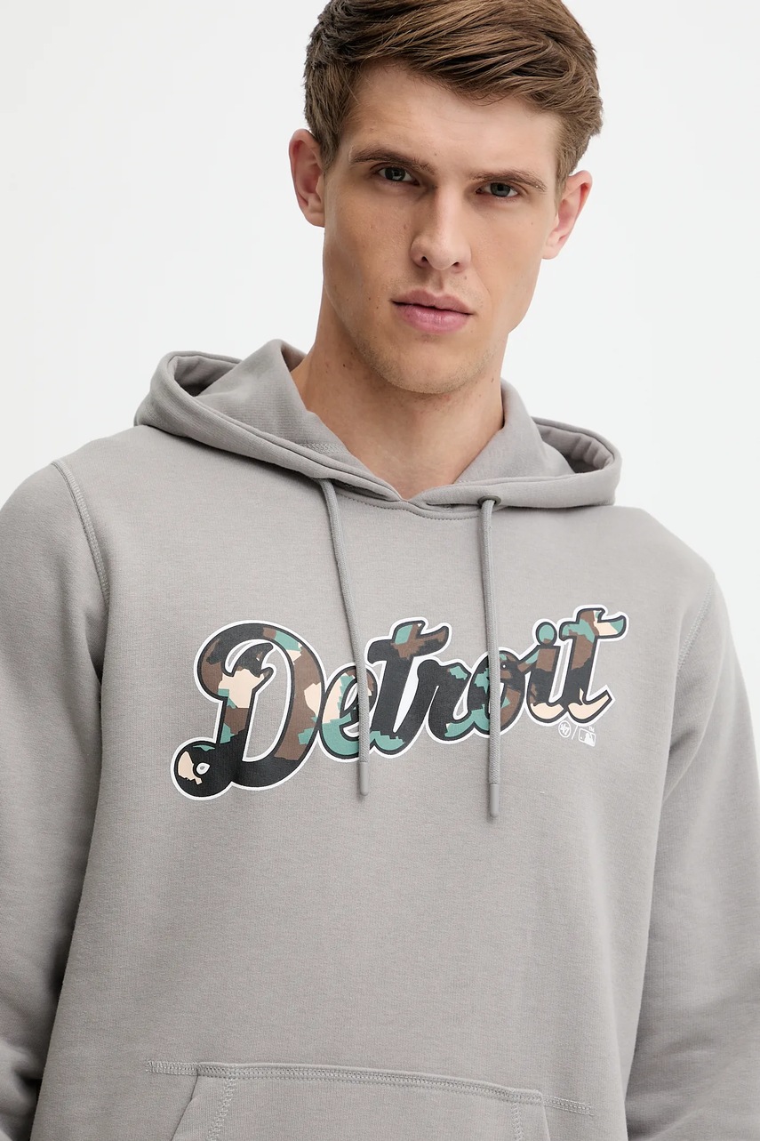 Μπλούζα 47 brand MLB Detroit Tigers χρώμα: γκρι, με κουκούλα, BB009PMLKYH646046WY φωτογραφία