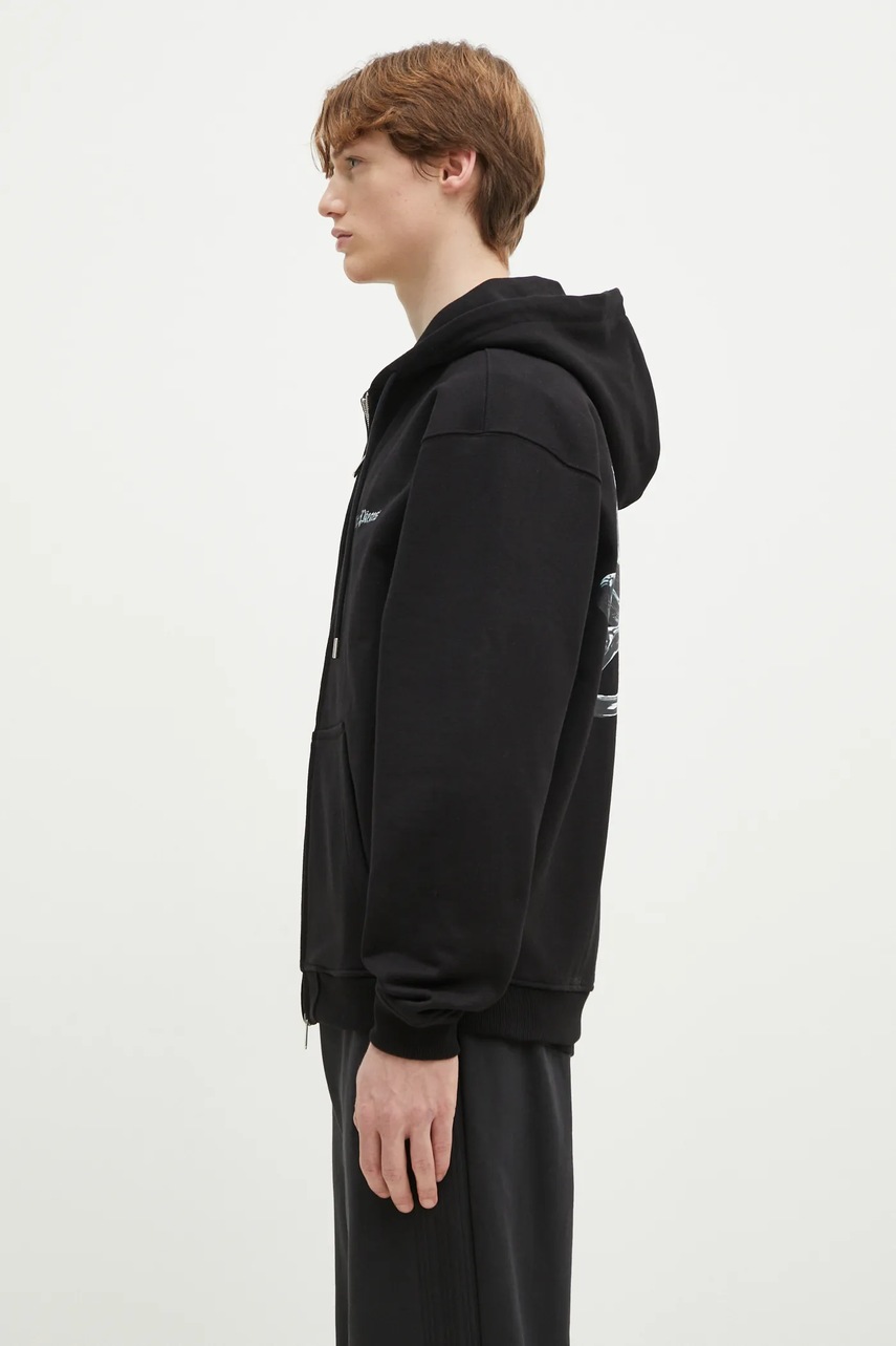 Хлопковая кофта Filling Pieces Chrome Flower мужская цвет чёрный с капюшоном однотонная 95299821861