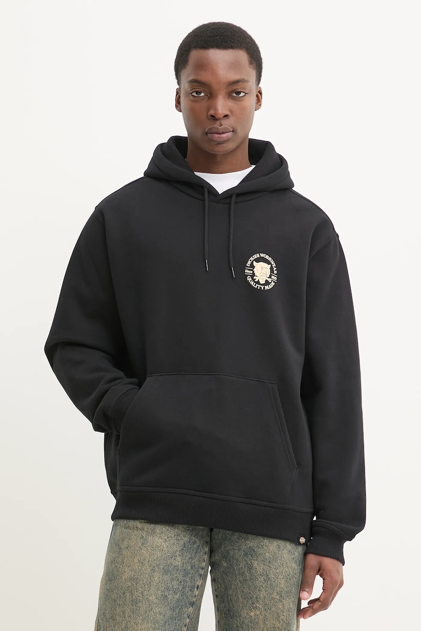 Dickies bluza barbati, culoarea negru, cu glugă, cu imprimeu, DK0A8681BLK1