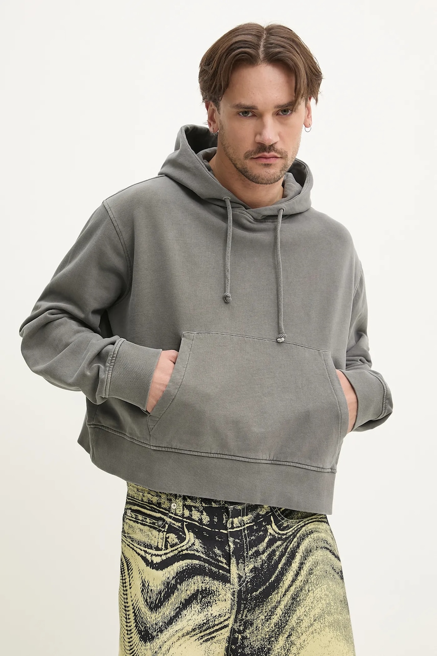 CAMPERLAB hanorac de bumbac barbati, culoarea gri, cu glugă, cu imprimeu, AU00018.001