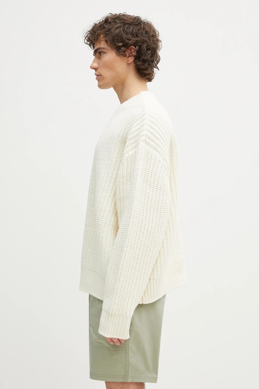 Свитер с примесью шерсти MKI MIYUKI ZOKU Chunky Rib Knit Crewneck мужской цвет бежевый тёплый CHUNKY.RIB.KNIT.CREWNE. Свитер с примесью шерсти MKI MIYUKI ZOKU Chunky Rib Knit Crewneck мужской цвет бежевый тёплый CHUNKY.RIB.KNIT.CREWNE.