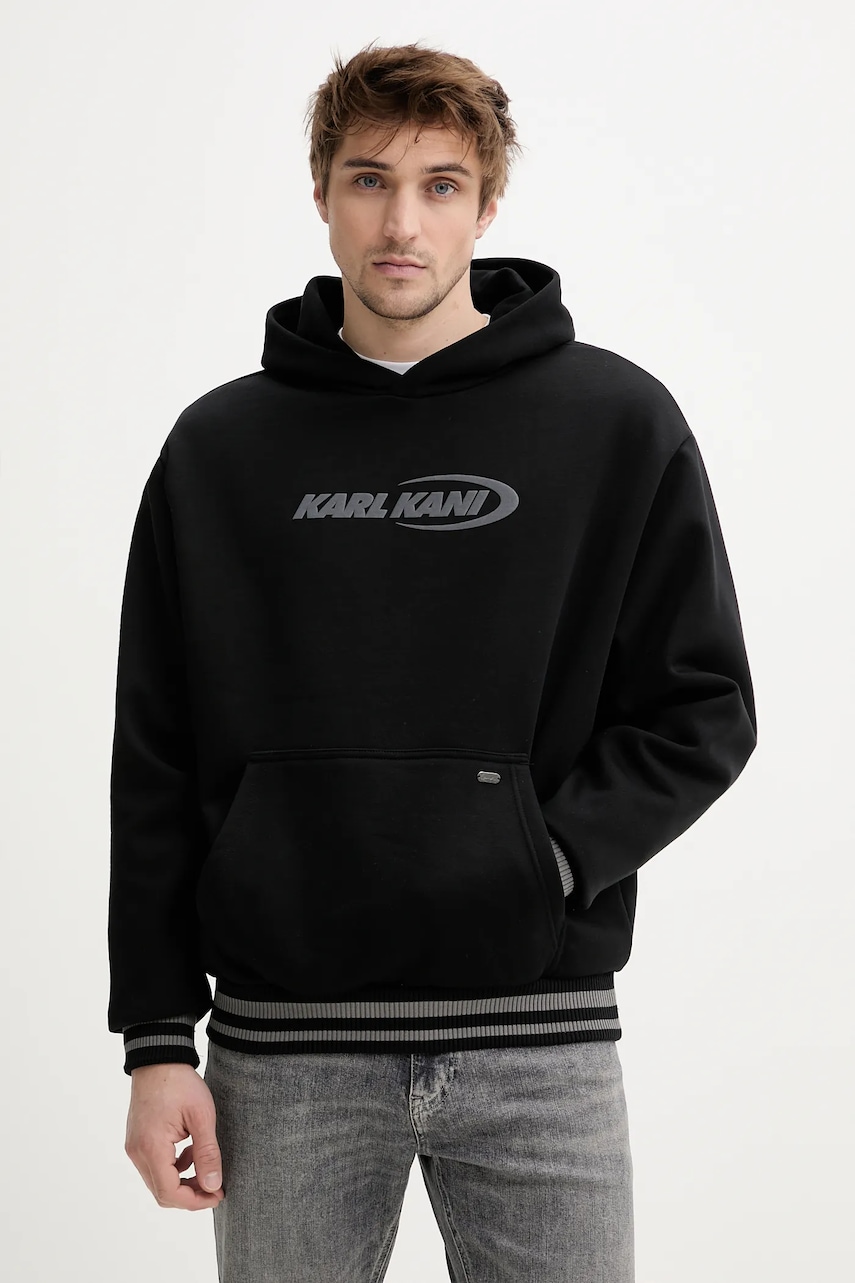 Karl Kani hanorac de bumbac bărbați, culoarea negru, cu glugă, cu imprimeu, 60210341