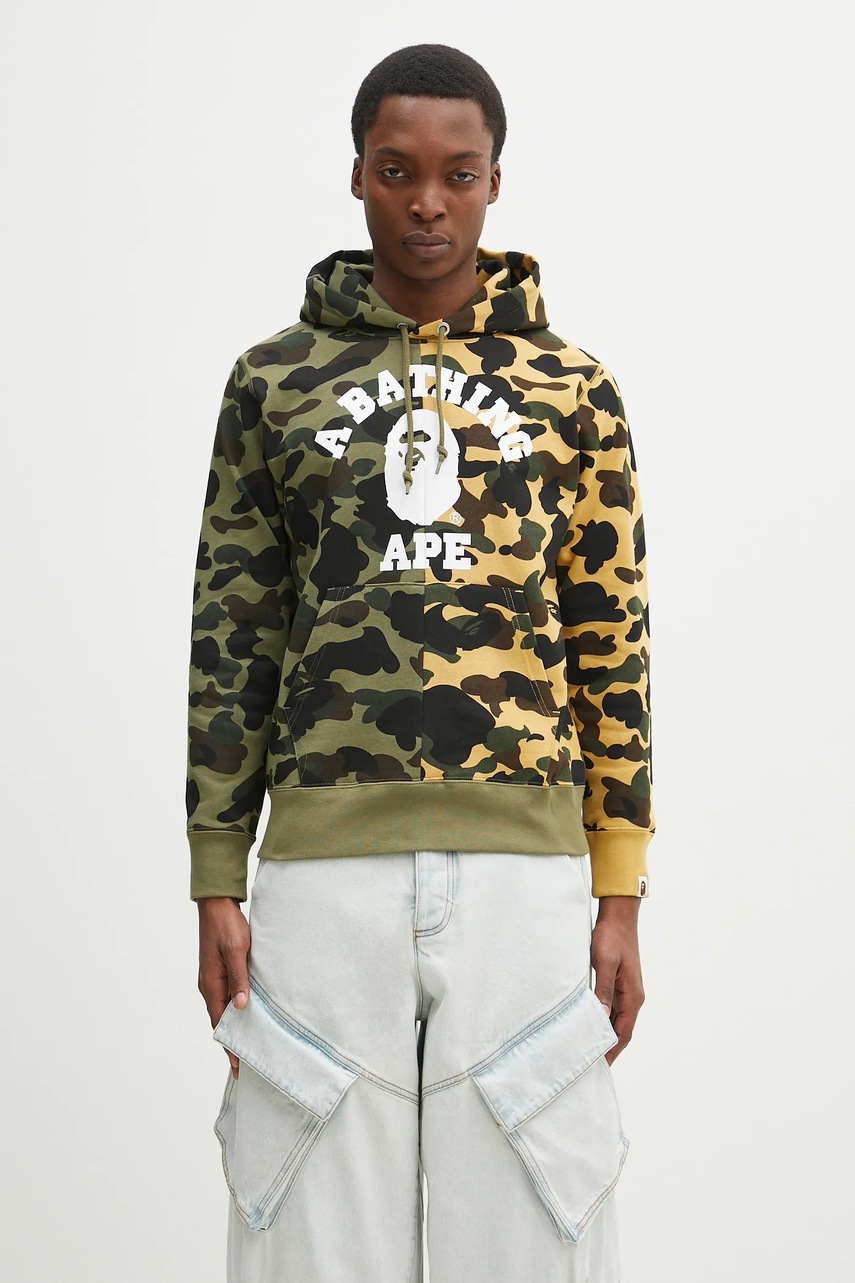 A Bathing Ape hanorac de bumbac 1St Camo Separate bărbați, culoarea verde, cu glugă, cu imprimeu, 1L30114007