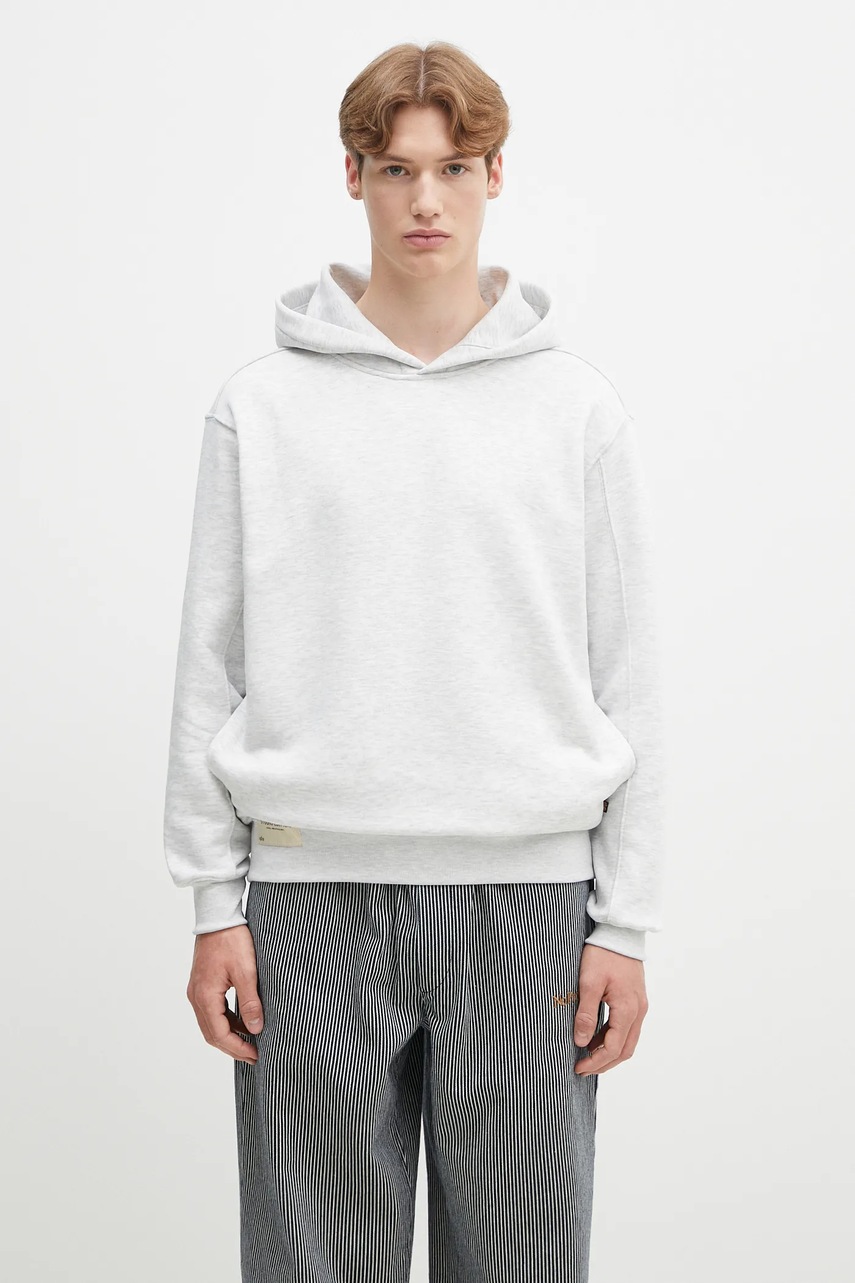 Mikina Alpha Industries Studio Edition Hoodie pánská, šedá barva, s kapucí, melanžová, 156335.752