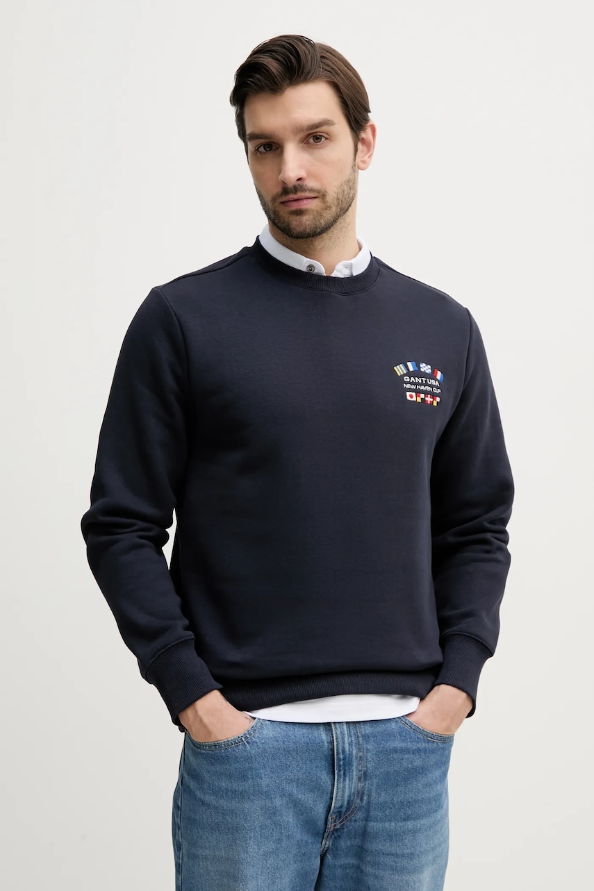 Gant bluza barbati, culoarea albastru marin, cu imprimeu, 2067039