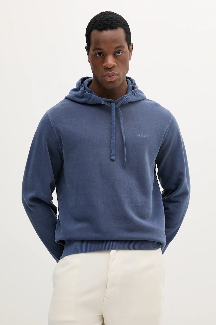 Gant hanorac de bumbac culoarea bleumain, cu glugă, neted, 2067035