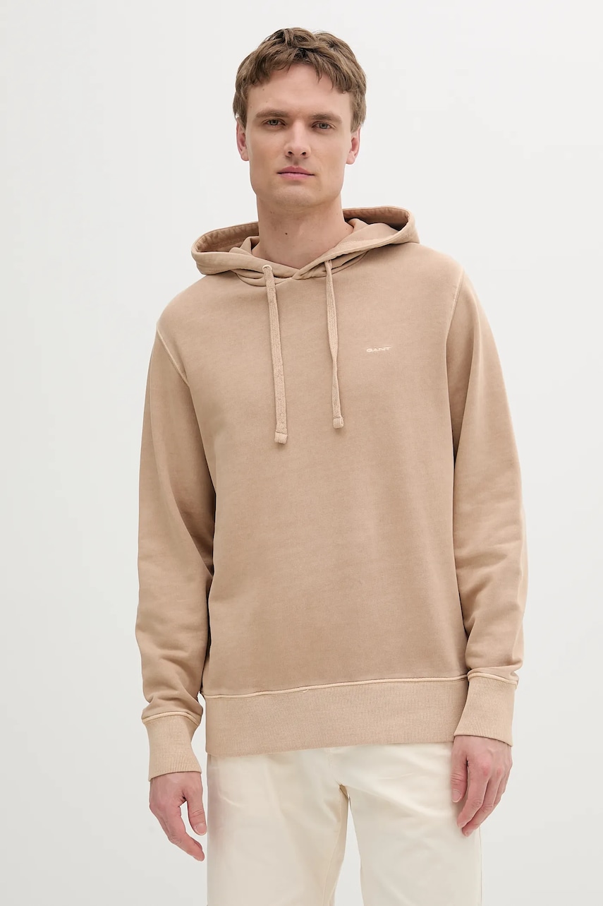 Gant hanorac de bumbac culoarea bej, cu glugă, neted, 2067035
