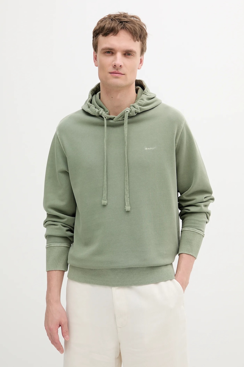 Gant hanorac de bumbac culoarea verde, cu glugă, neted, 2067035