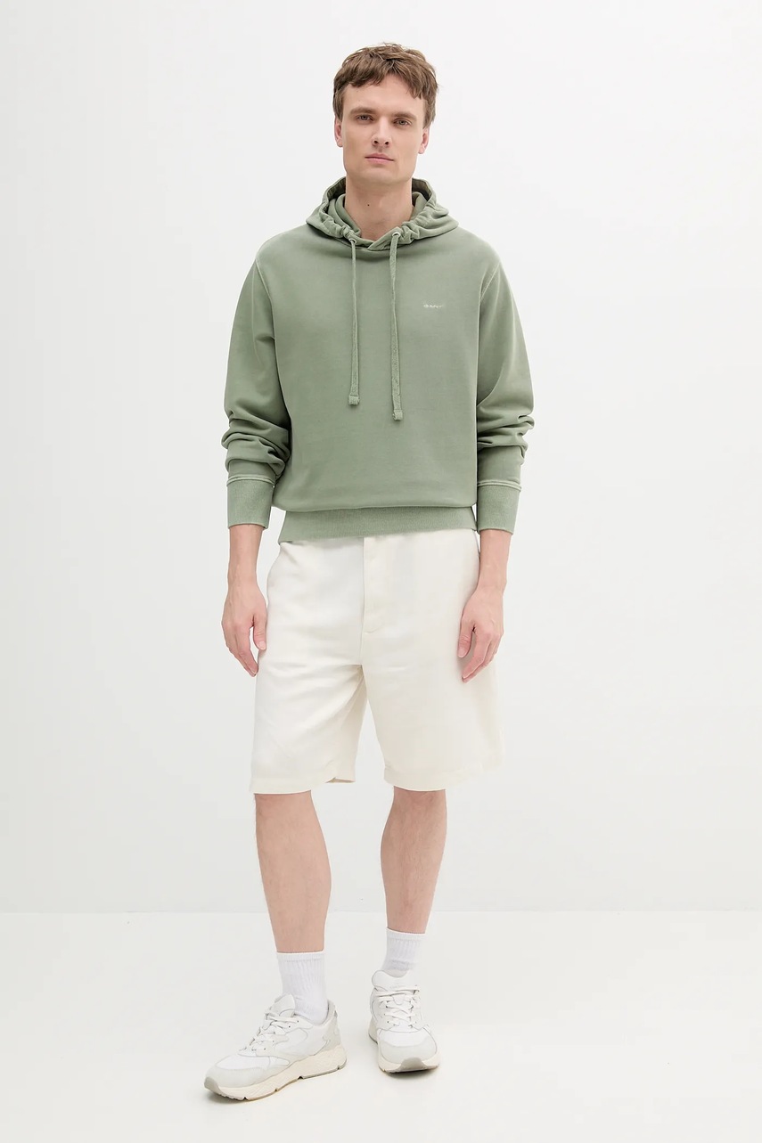 Хлопковая кофта Gant цвет зелёный с капюшоном однотонная 2067035