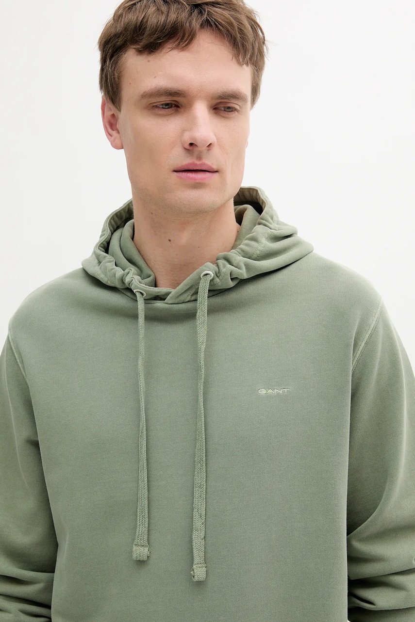 Βαμβακερή μπλούζα Gant χρώμα: πράσινο, με κουκούλα, 2067035 φωτογραφία