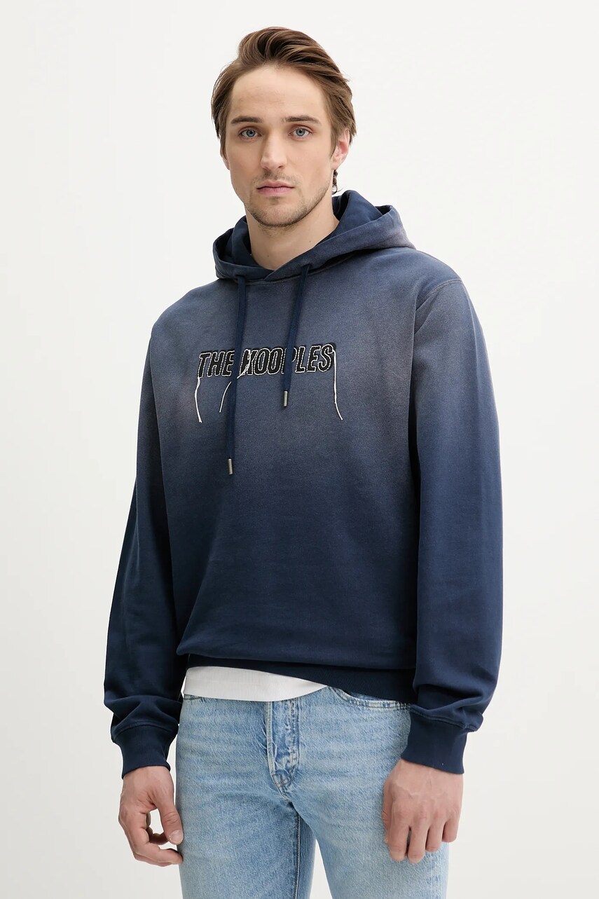 The Kooples hanorac de bumbac culoarea bleumarin, cu glugă, cu imprimeu, HSWE30019K